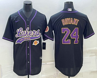 Mens Los Angeles Lakers #24 Kobe Bryant Black With Patch Cool Base Stitched Baseball Jerseys